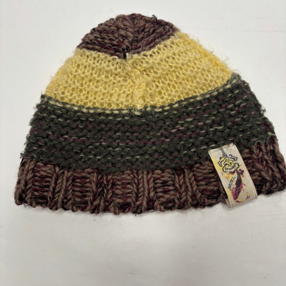 Y2K Diesel Striped Beanie Wool Alpaca Mohair Grunge Brown Green Earthy Knit Hat‎